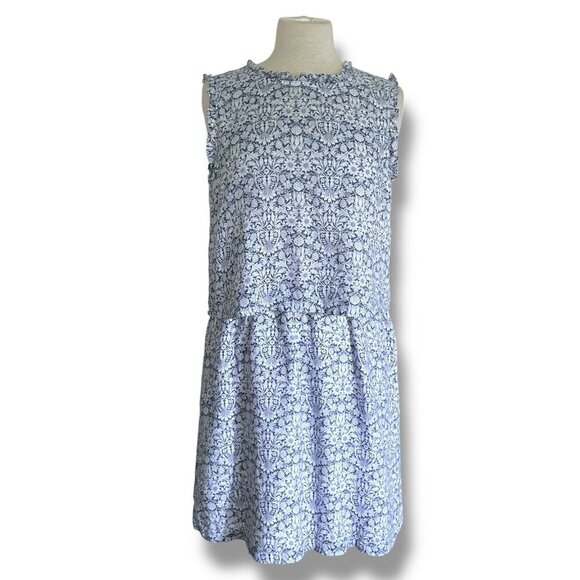 Fat Face x Liberty of London Womens Dress Sz 6 Blue White Floral Linen Sundress - Picture 1 of 9